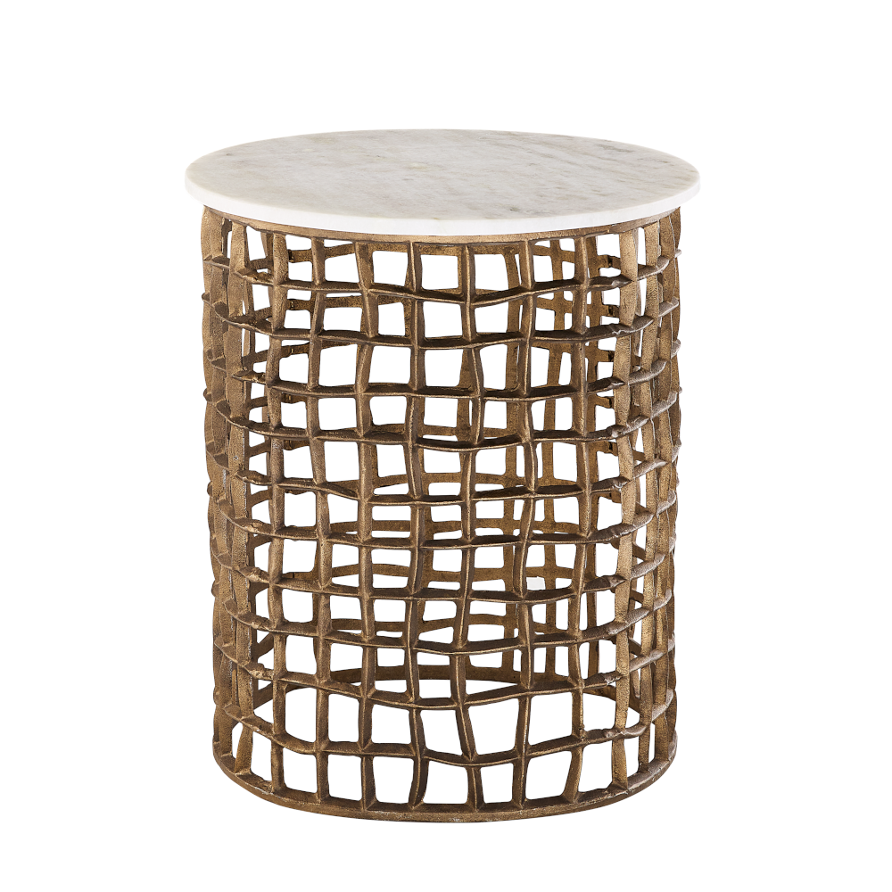 Round side table with marble top and bronze Angelou Vases Inspirations Raleigh.