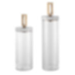 Thumbnail: Two clear glass jars with gold handles and white lids.