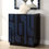 Thumbnail: A navy blue cabinet, with a decorative design and a white vase on top
