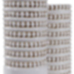 Thumbnail: White, decorative Angelou Vases with beaded texture and horizontal lines, close up.