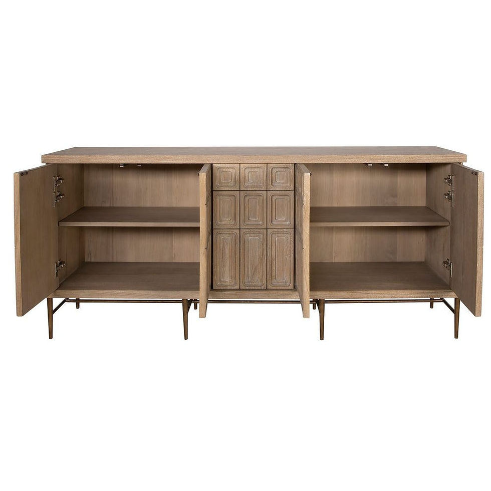Thumbnail: Wooden sideboard with doors open, showing shelves. Inspirations Raleigh.