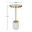 Thumbnail: White marble side table with gold accents, dimensions, and text display.