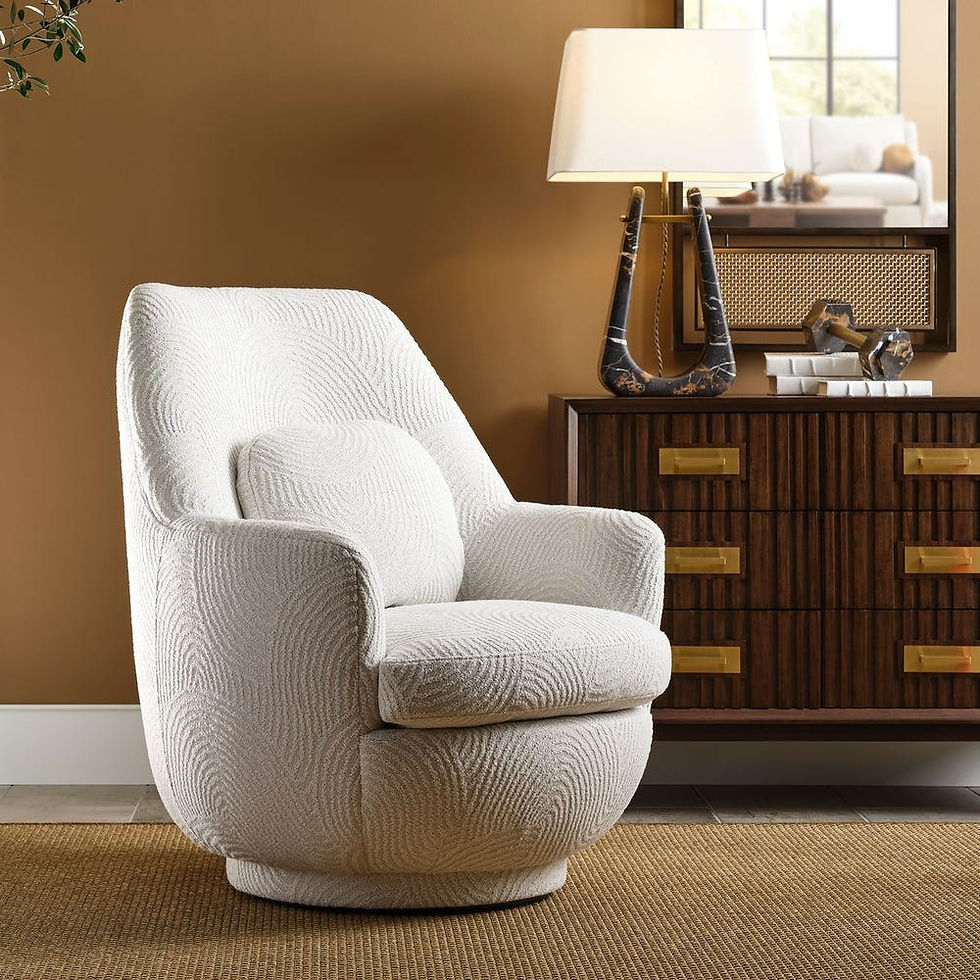 White swivel chair with a lamp on a wooden cabinet Inspirations Raleigh