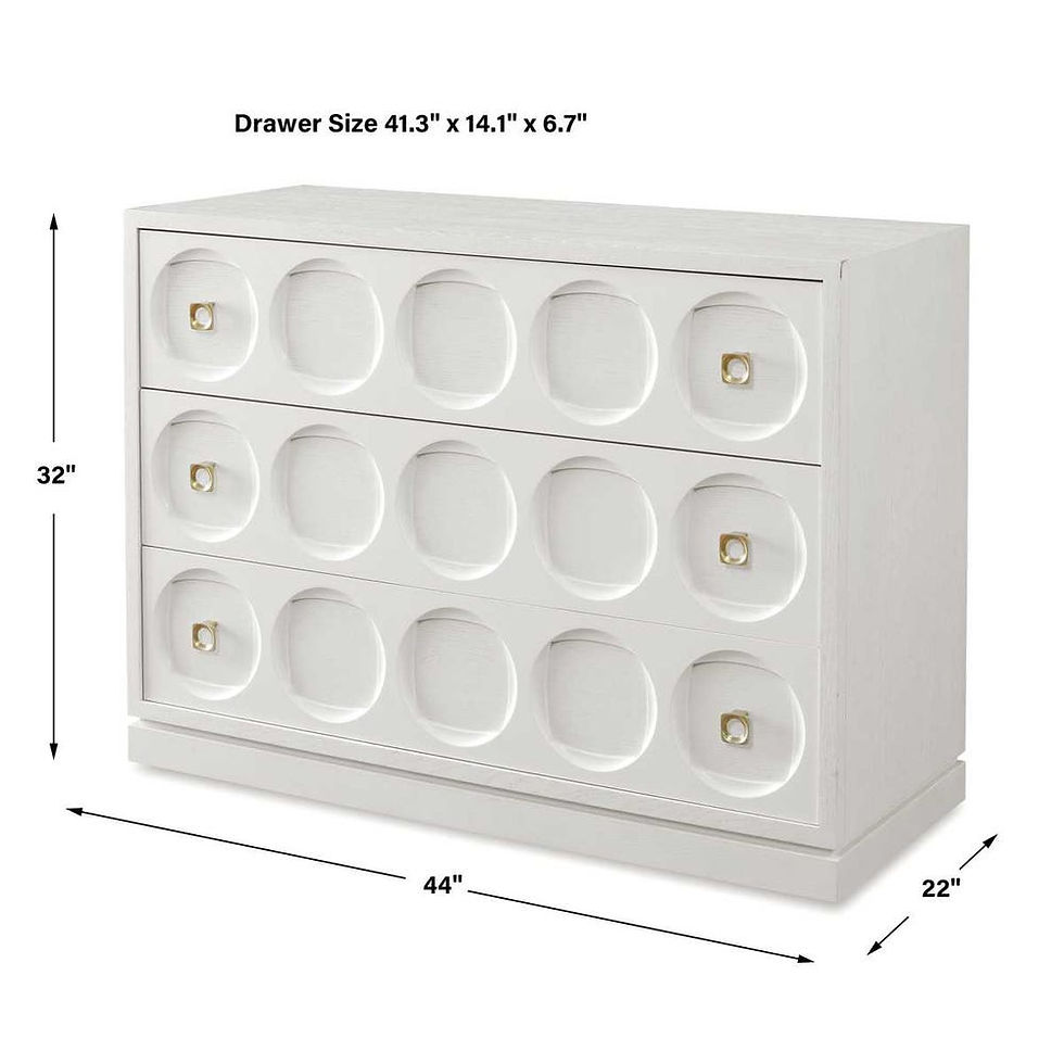 Thumbnail: White dresser with three drawers, Drawer Size 41.5" x 16.1" x 6.7", 64" x 32" x 22".