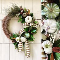 Fall wreath with pumpkins and ribbons, The Art of Bow Making-Holiday Edition inspirations Raleigh
