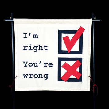 Pale banner with I'm right adjacent to a ticked box and You're Wrong adjacent to a box with a cross in it