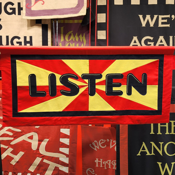 Banners hanging in front of each other