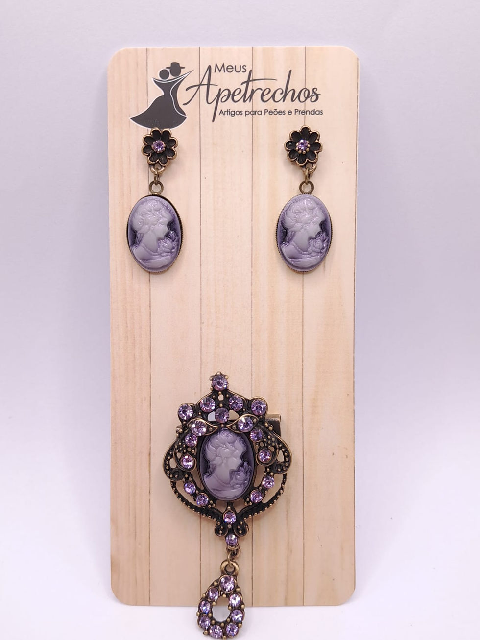 Miniatura: CONJUNTO CAMAFEU E BRINCO (CAM018) Roxo