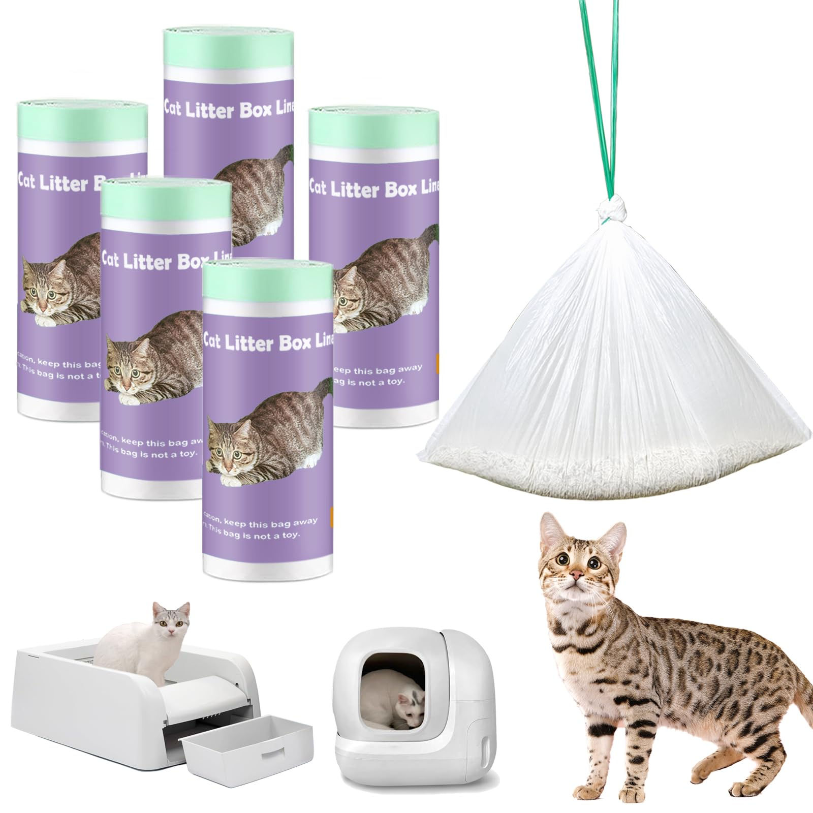 100 Pack Cat Litter Box Liner Bags Compatible with Self-cleaning Cat Litter Box