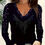 Thumbnail: Radiant Rhinestone & Lace T-Shirt - Glamorous V-Neck, Long Sleeve Top for Spring
