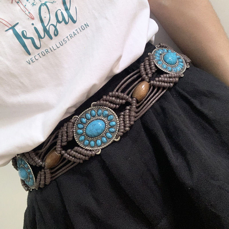 Thumbnail: Women Belt Braided Style Woven Tassel  Knot Waistband Dress Accessory 