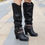 Thumbnail: New Women  Punk Rivet Buckle Square Mid Heel Knee-High Boots 