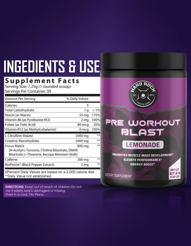Pre-Workout Blast – Lemonade Flavor pre-workout supplement for energy, endurance, and peak workout performance