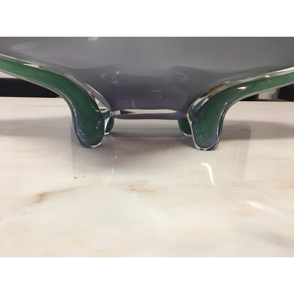 Thumbnail: Ed Branson Hand Blown Art Glass Footed Tropical Bowl with Wavy Edge, Signed 2004