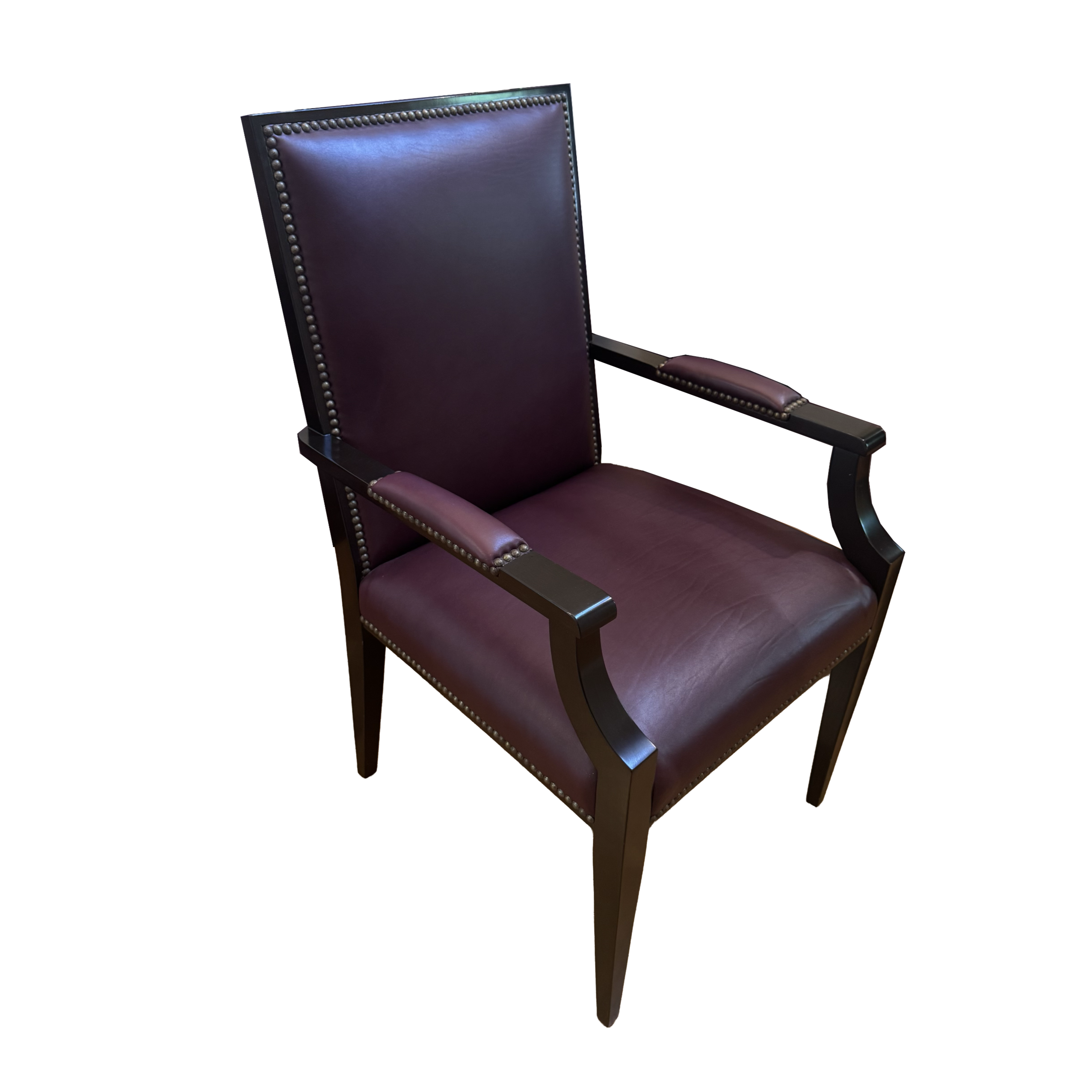 Set of 8 Leather Dining Chairs with Velvet Backs and Nailhead Trim