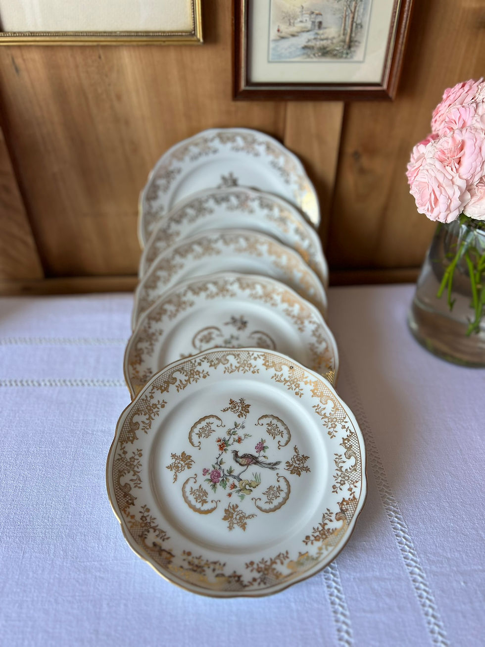 Miniature : Assiette à dessert ancienne en porcelaine du Berry – Décor oiseau et dorures