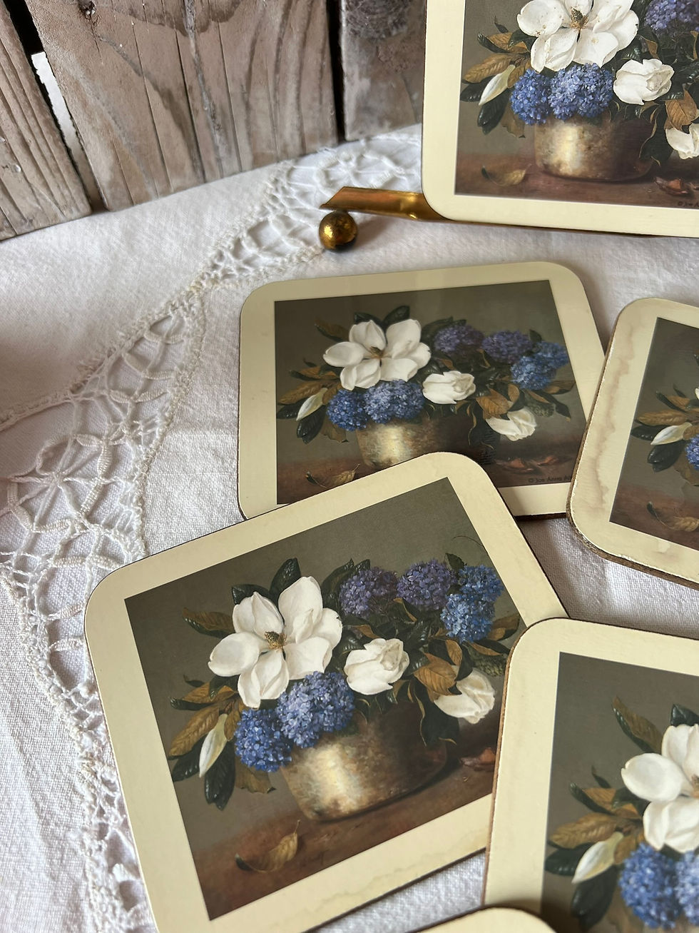 Miniature : Dessous de verre vintage Jason – Bouquet de magnolias & hortensias (set de 6)