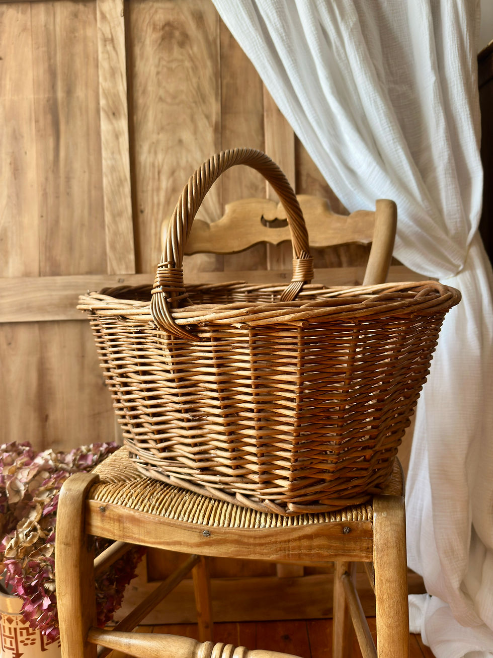 Miniature : Panier ancien en osier naturel