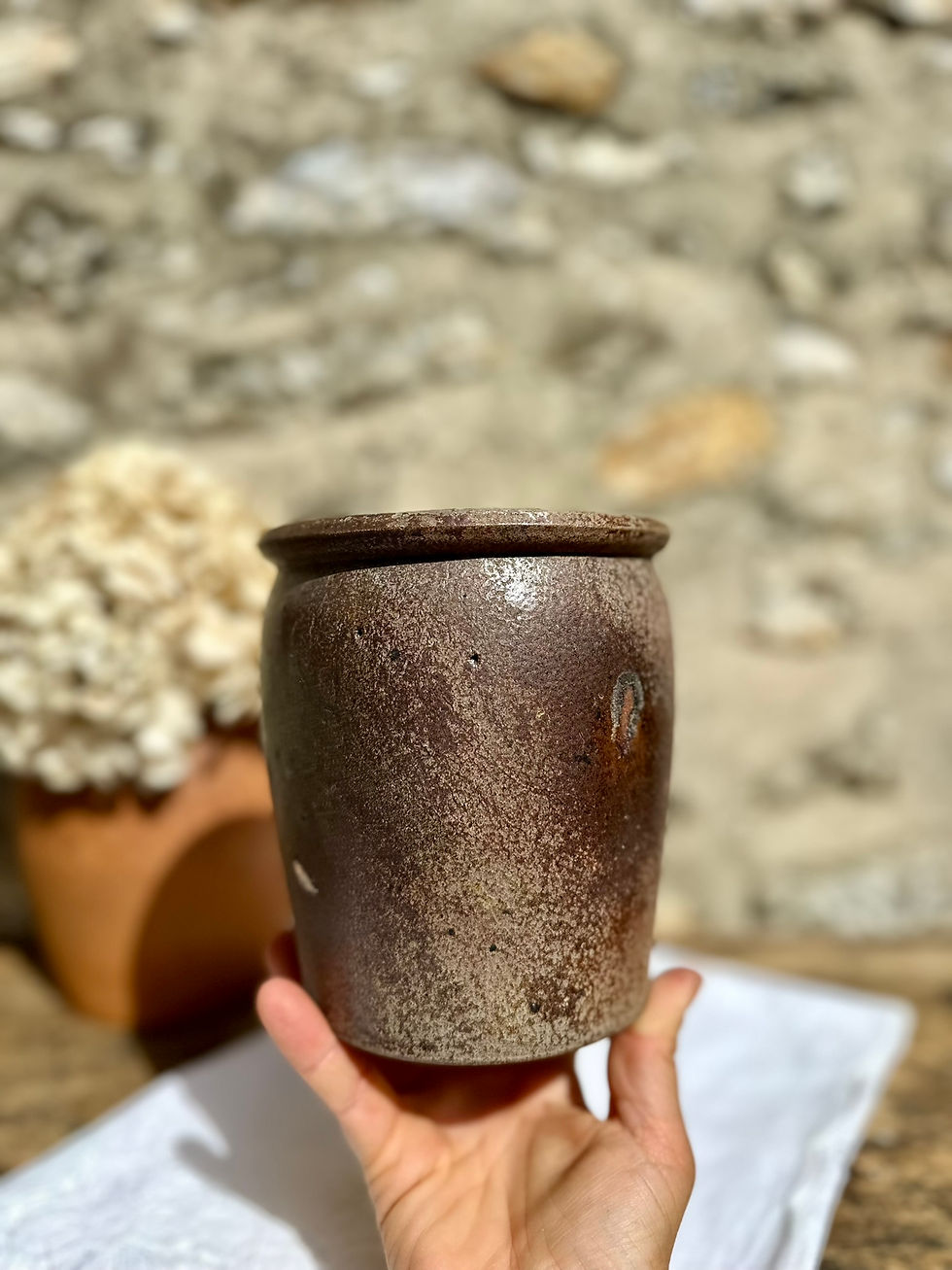 Miniature : Pot à graisse ancien en grès émaillé brun – pot de cuisine vintage