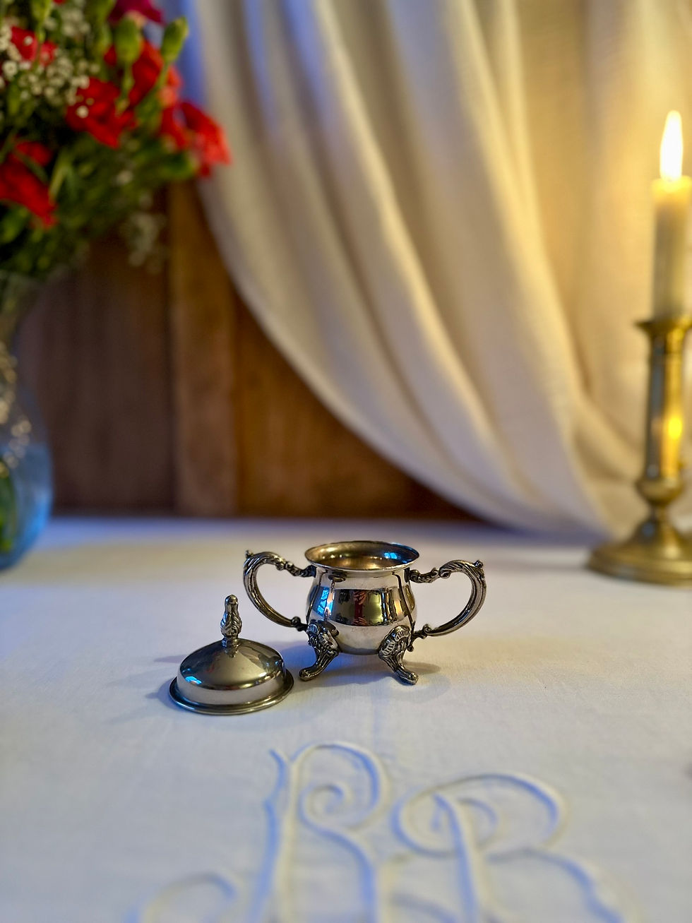 Miniature : Service à thé ancien individuel en métal argenté – Théière, pot à lait et sucrie