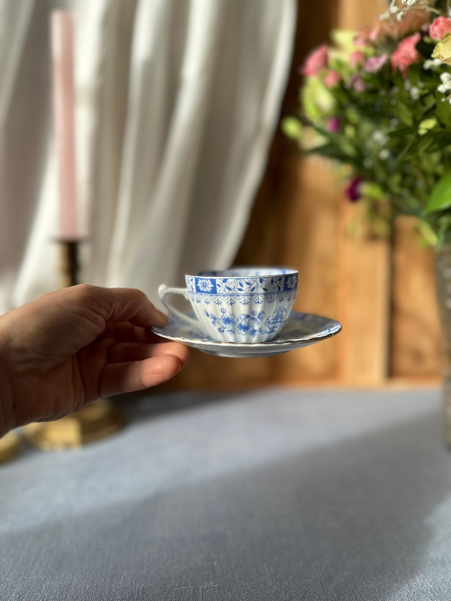 Tasse à café ancienne Seltmann Weiden "China Blau" et sa sous-tasse