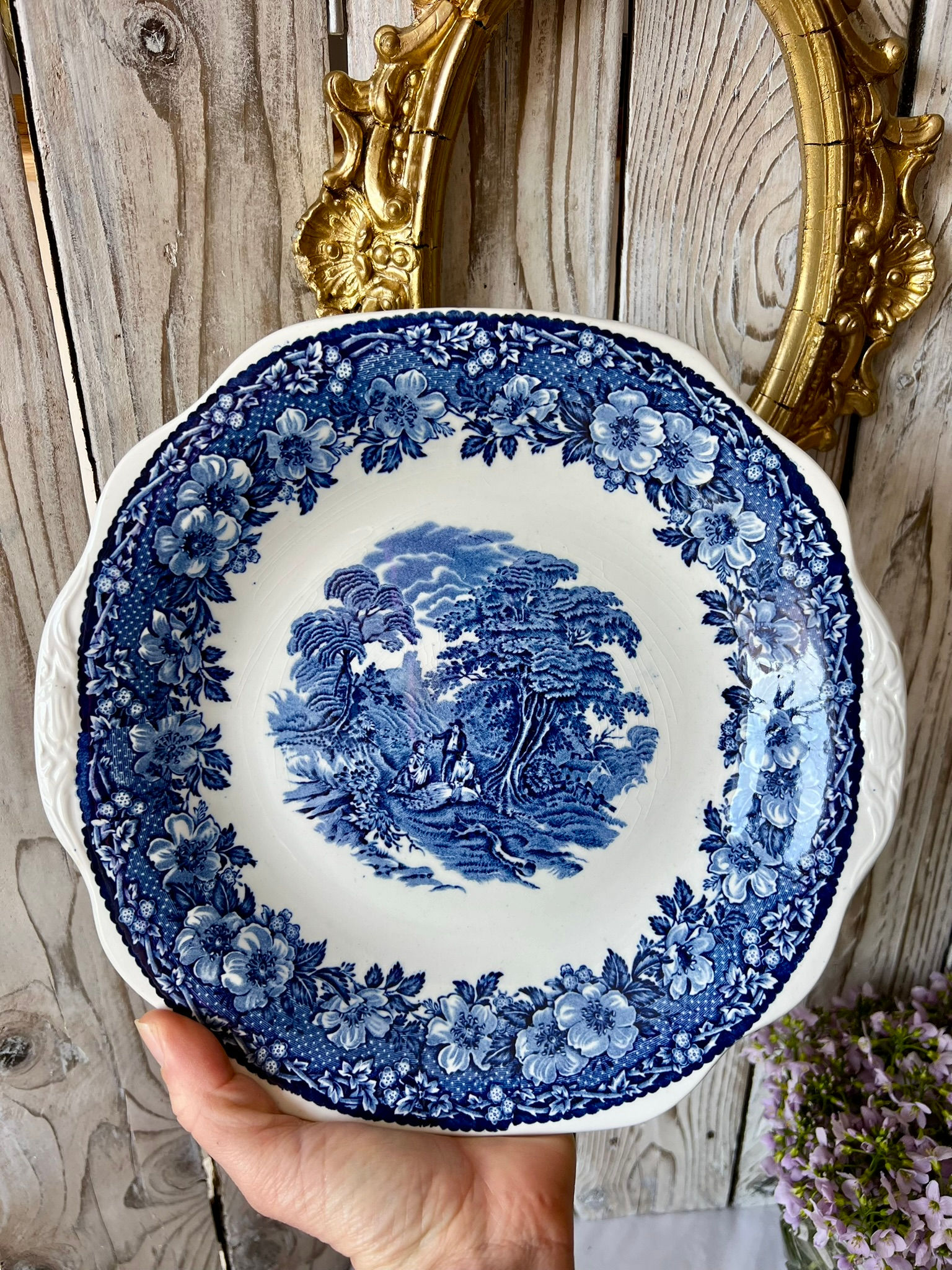 Plat à gâteaux ancien modèle Woodland, Enoch Wedgwood, Angleterre.