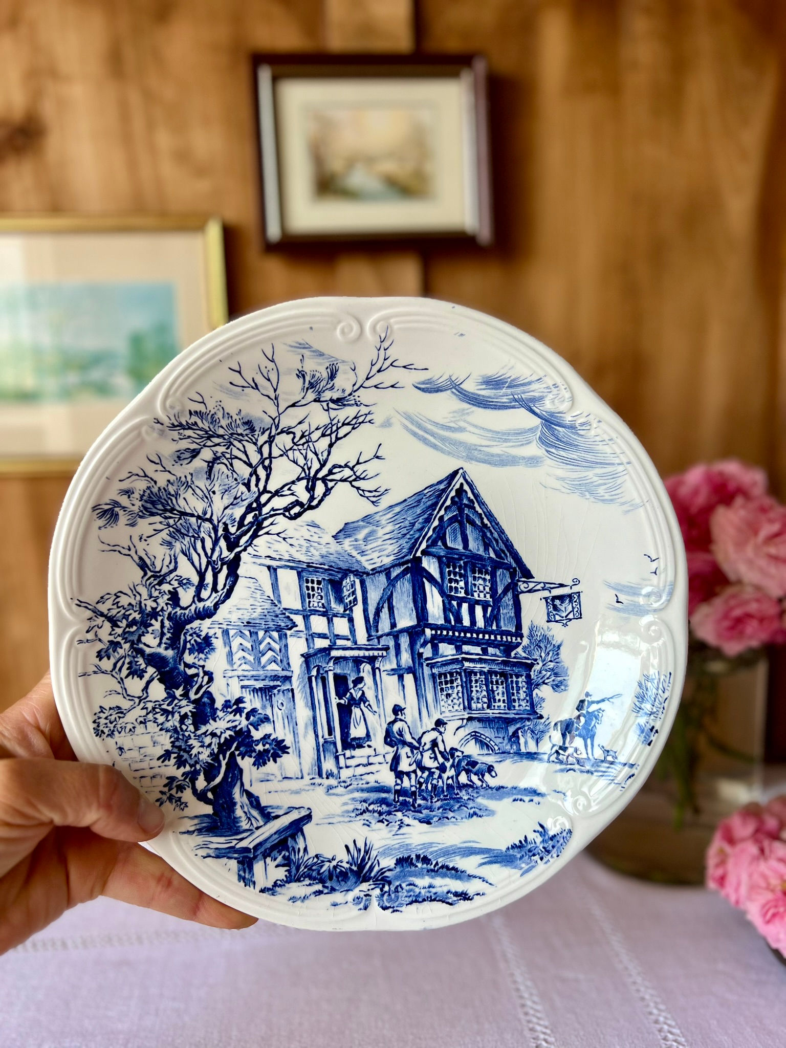 Assiette ancienne "Ludlow" – Gien x Wedgwood (décor bleu)
