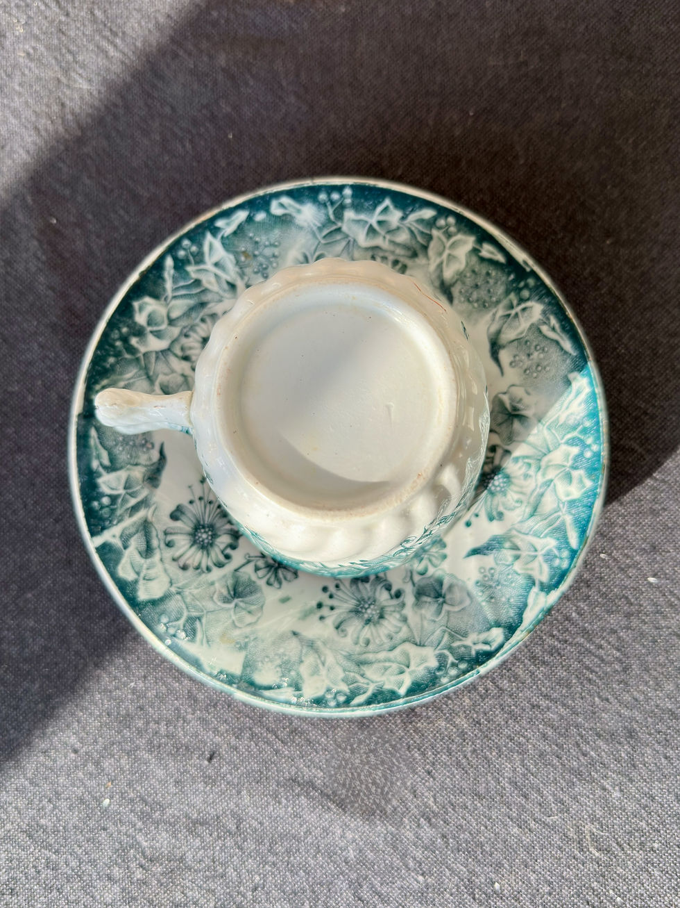 Miniature : Tasse et sous-tasse anciennes – modèle “Lierre” – Saint-Amand & Hamage