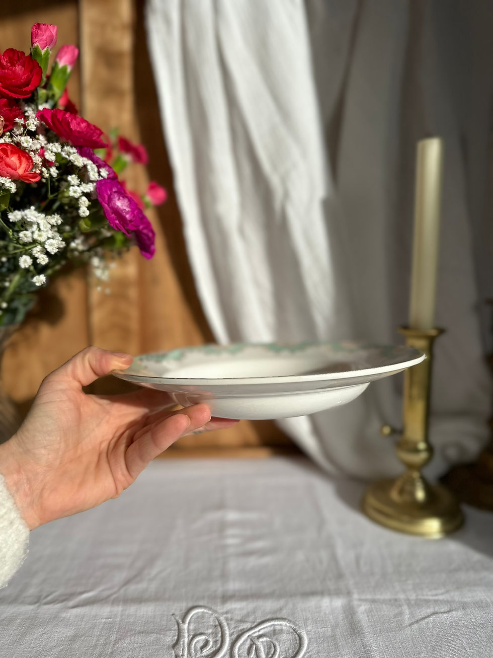 Miniature : Assiette creuse ancienne – Digoin & Sarreguemines – Décor vert d’eau et doré