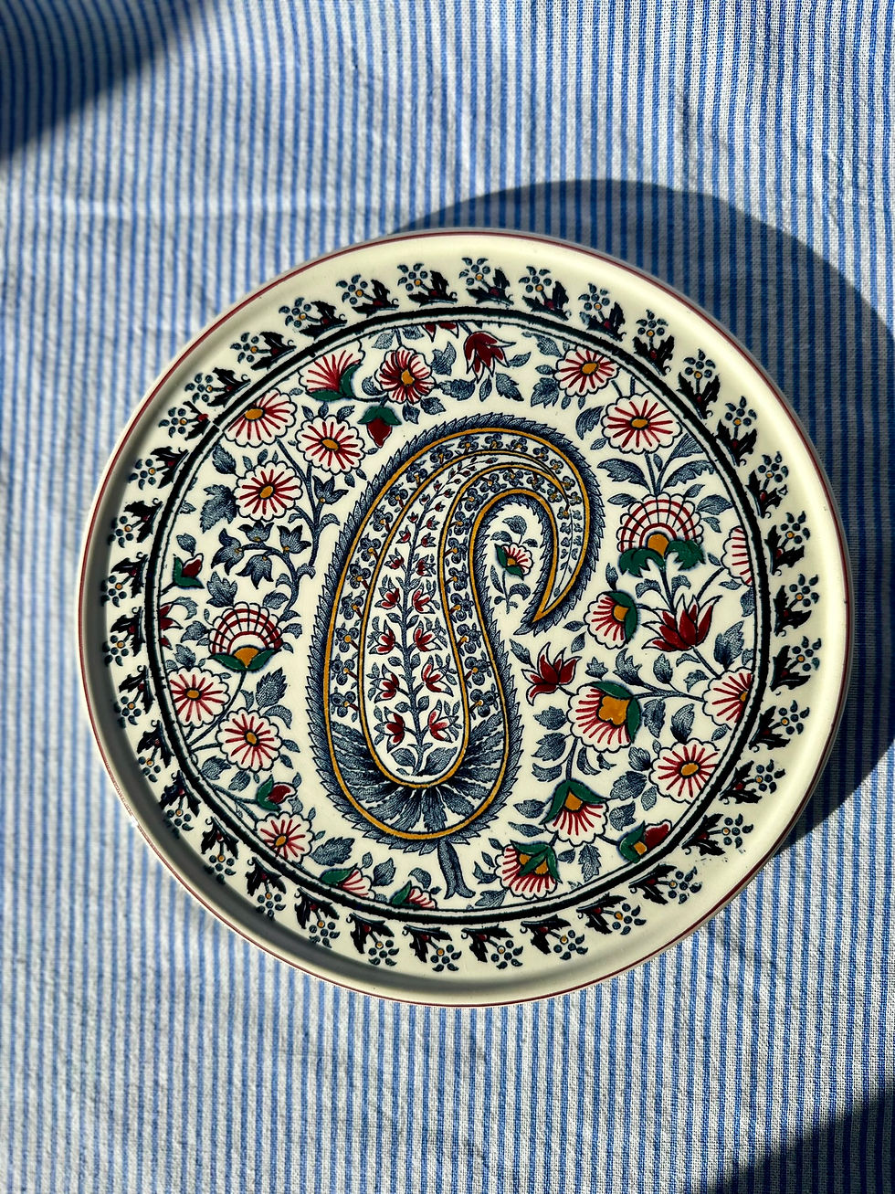Miniature : Dessous de plat ancien en faïence de Gien – décor cachemire fleuri peint à la ma