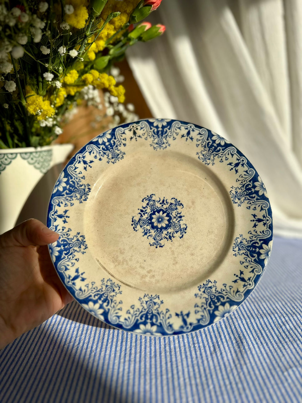 Miniature : Compotier ancien en faïence – décor bleu