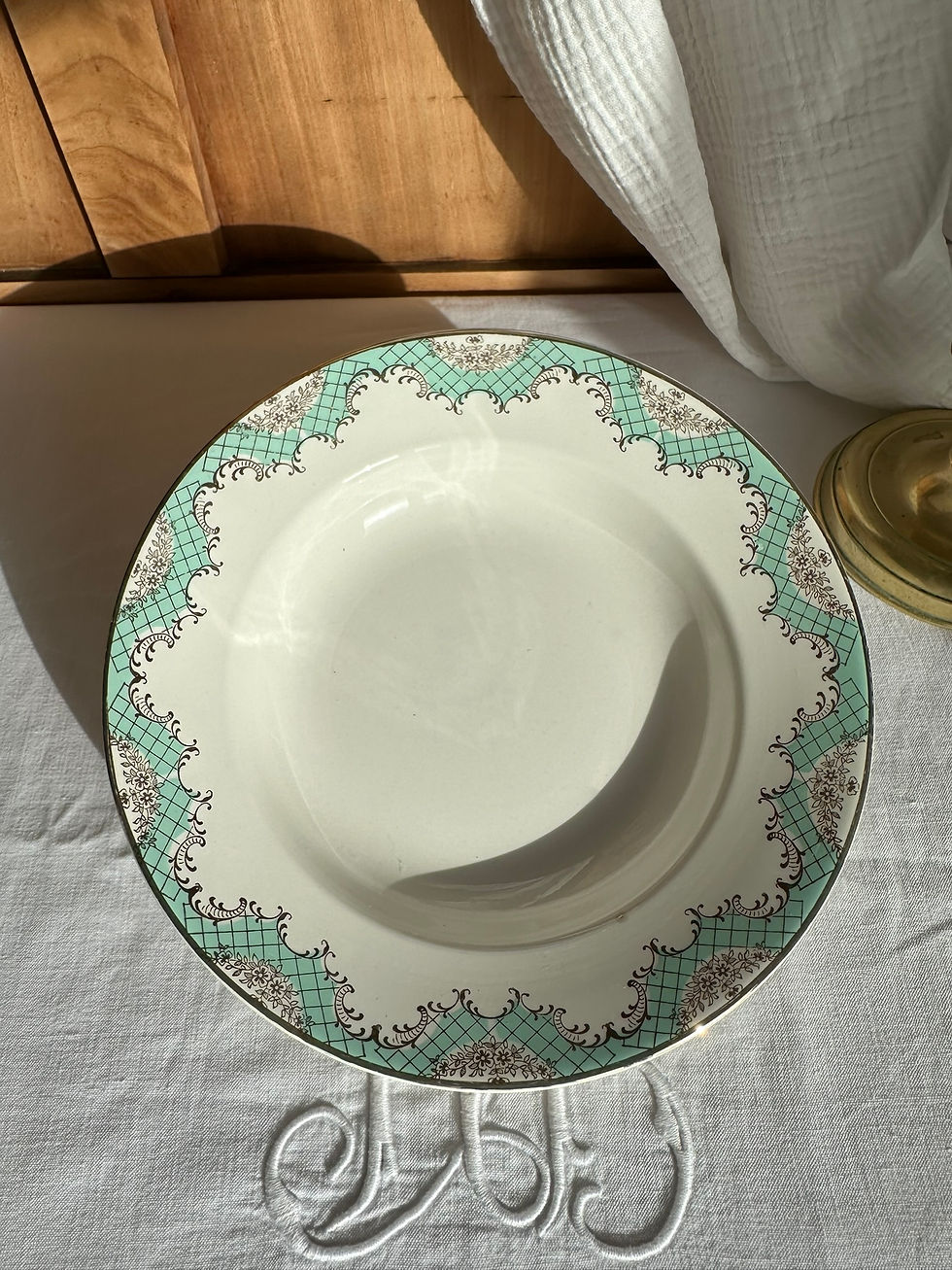 Miniature : Assiette creuse ancienne – Digoin & Sarreguemines – Décor vert d’eau et doré