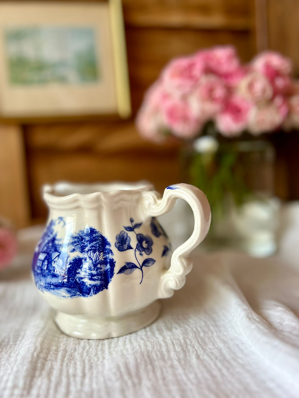 Miniature : Broc ancien Sarreguemines – modèle Romantic – décor bleu