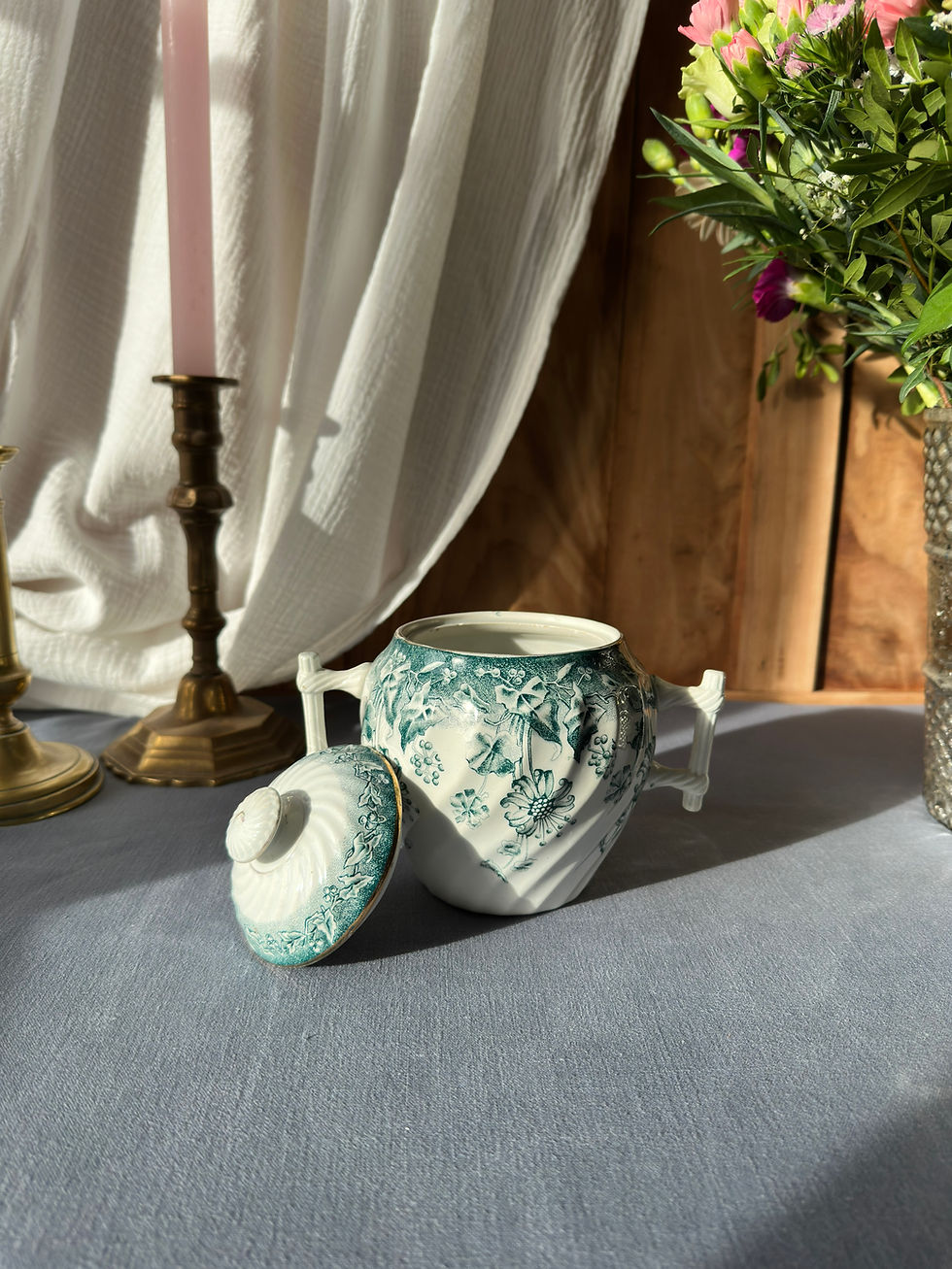 Miniature : Sucrier ancien Saint-Amand & Hamage – modèle Lierre – décor vert