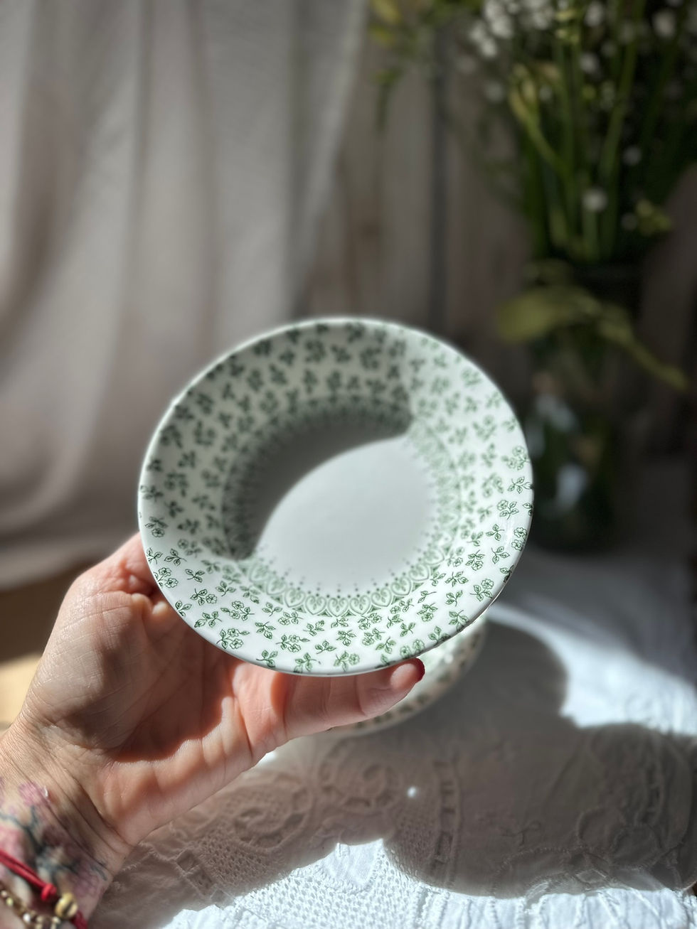 Miniature : Lot de 2 petits bols anciens anglais en Ironstone – Décor floral vert