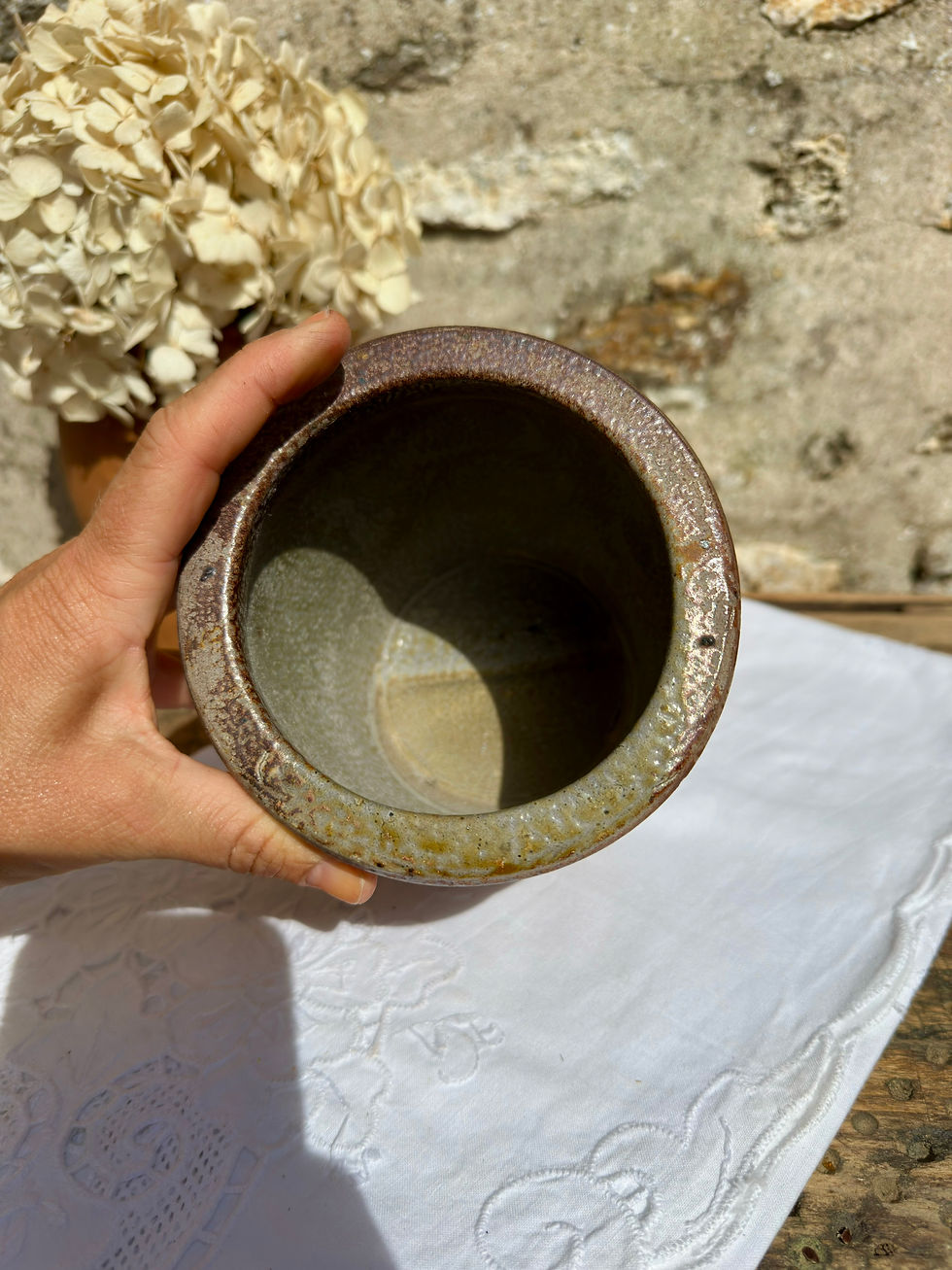 Miniature : Pot à graisse ancien en grès émaillé brun – pot de cuisine vintage