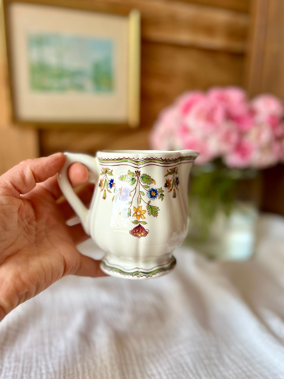 Miniature : Pot à lait en faïence – Gien, décor Moustiers Olérys