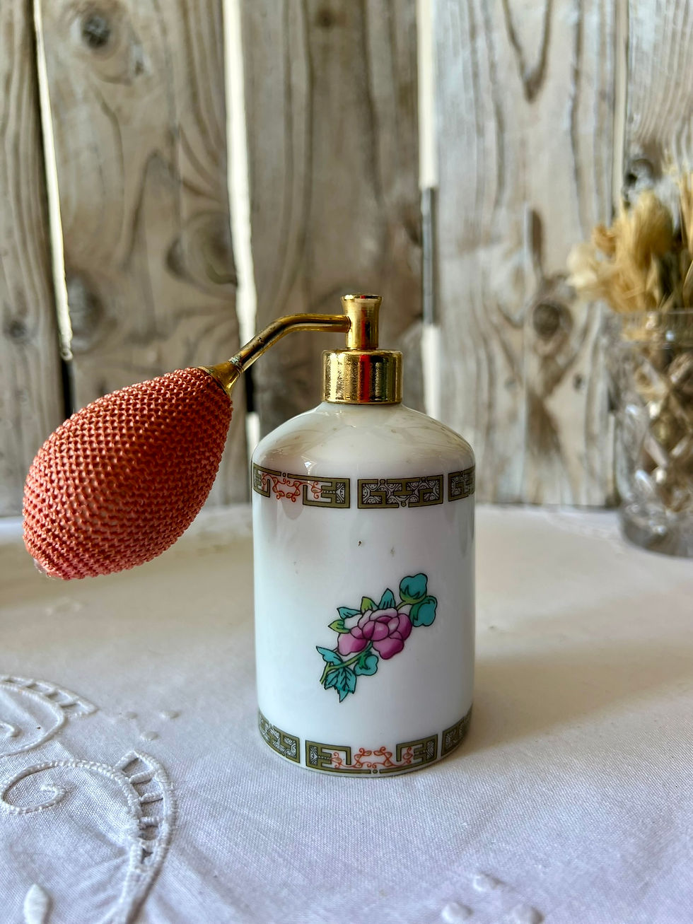Miniature : Poire à parfum ancienne en porcelaine de Limoges – décor fleuri