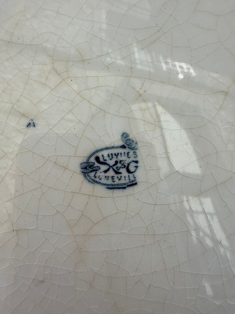 Miniature : Grande assiette ancienne Lunéville KG – Décor bleu – 32 cm