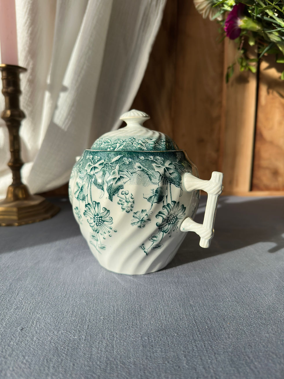 Miniature : Sucrier ancien Saint-Amand & Hamage – modèle Lierre – décor vert