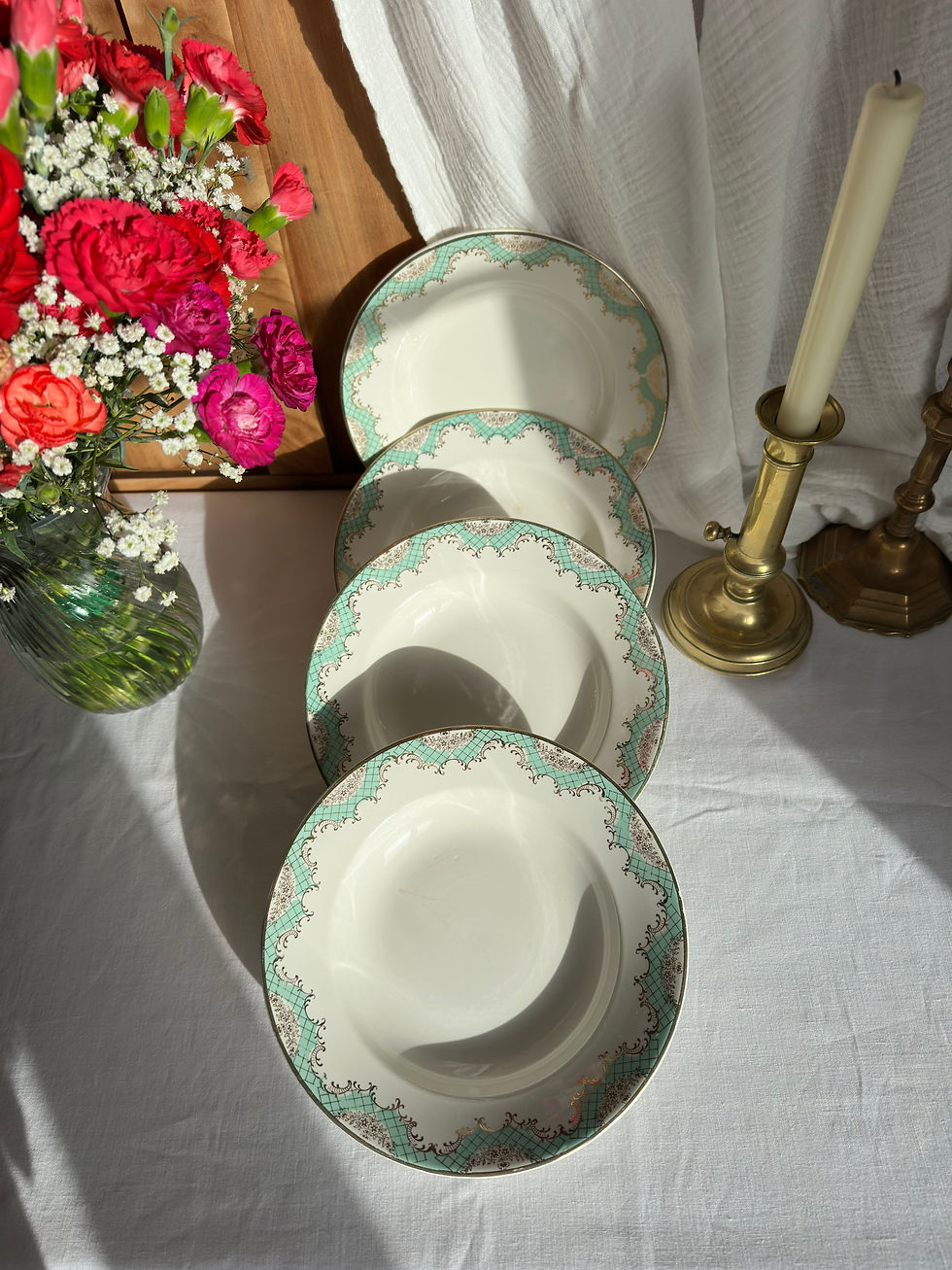 Miniature : Assiette creuse ancienne – Digoin & Sarreguemines – Décor vert d’eau et doré
