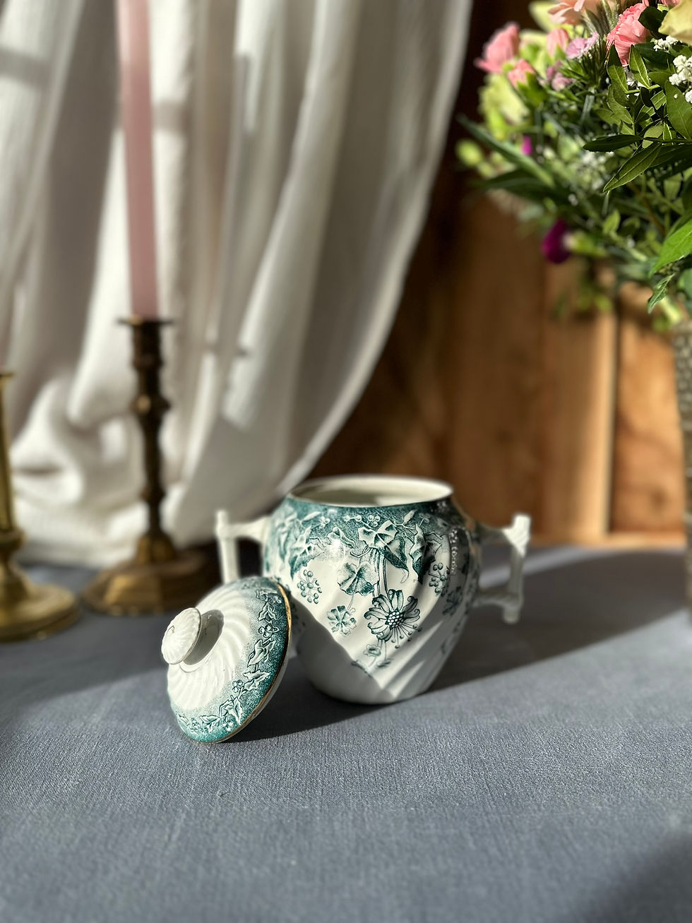 Miniature : Sucrier ancien Saint-Amand & Hamage – modèle Lierre – décor vert