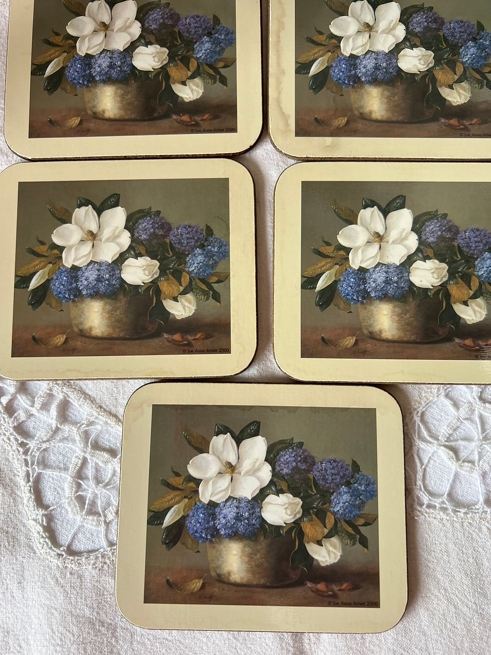 Miniature : Coffret de 6 dessous de verre vintage fleuris – avec boîte d’origine