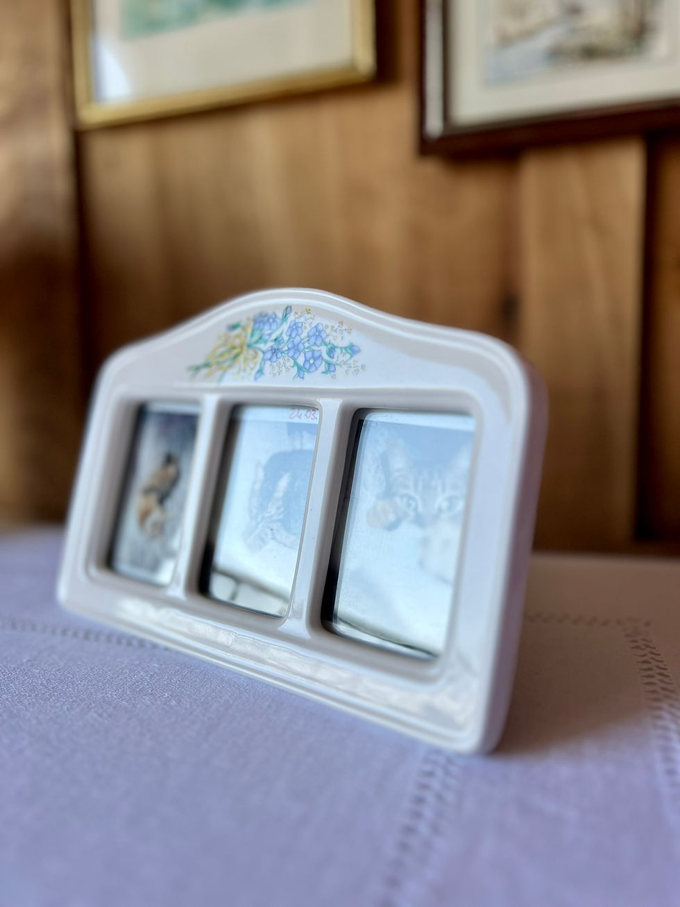 Miniature : Cadre à poser en céramique blanche – décor floral & trois vues