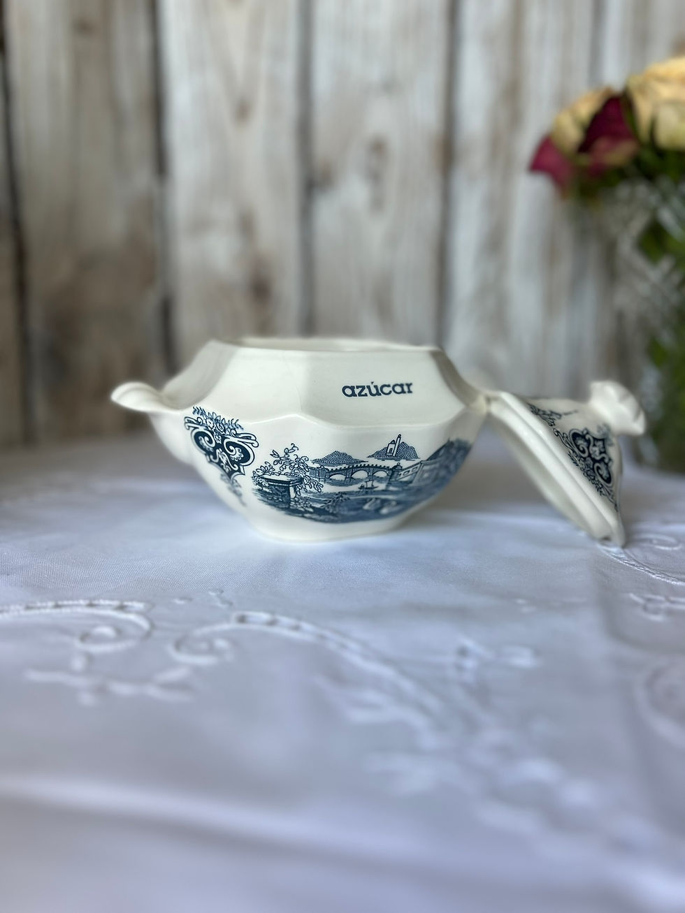 Miniature : Sucrier ancien en faïence espagnole bleue – « Azúcar »