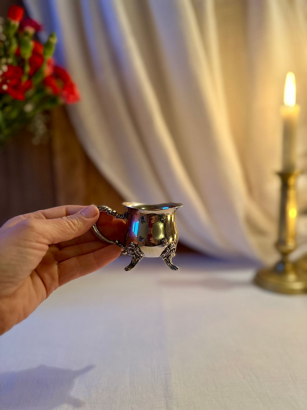 Miniature : Service à thé ancien individuel en métal argenté – Théière, pot à lait et sucrie