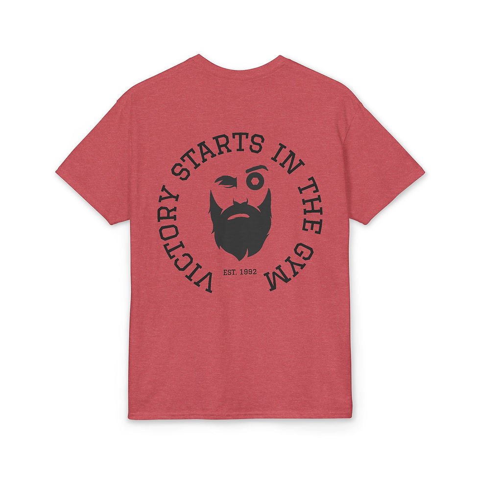 Thumbnail: Victory Starts in the Gym T-Shirt — "Regular Guy" Beard Logo Gym Tee