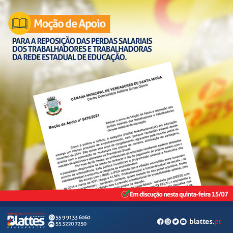 MOÇÃO DE APOIO PARA OS EDUCADORES