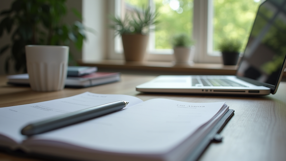 Close-up van een bureau met een planner en een laptop