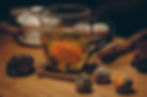 Chestnut tea in a glass mug on a table